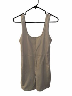 Beige Scoop Neck Active Romper
